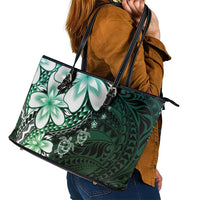 Polynesia Romantic Valentine Leather Tote Bag Sea Turtle Couple With Aqua Gradient Plumeria