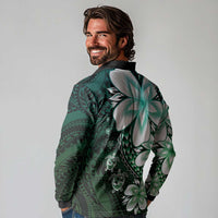 Polynesia Romantic Valentine Long Sleeve Polo Shirt Sea Turtle Couple With Aqua Gradient Plumeria