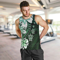 Polynesia Romantic Valentine Men Tank Top Sea Turtle Couple With Aqua Gradient Plumeria