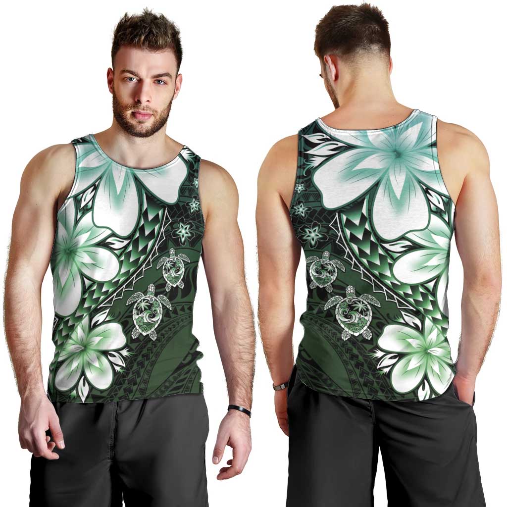 Polynesia Romantic Valentine Men Tank Top Sea Turtle Couple With Aqua Gradient Plumeria