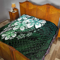 Polynesia Romantic Valentine Quilt Sea Turtle Couple With Aqua Gradient Plumeria