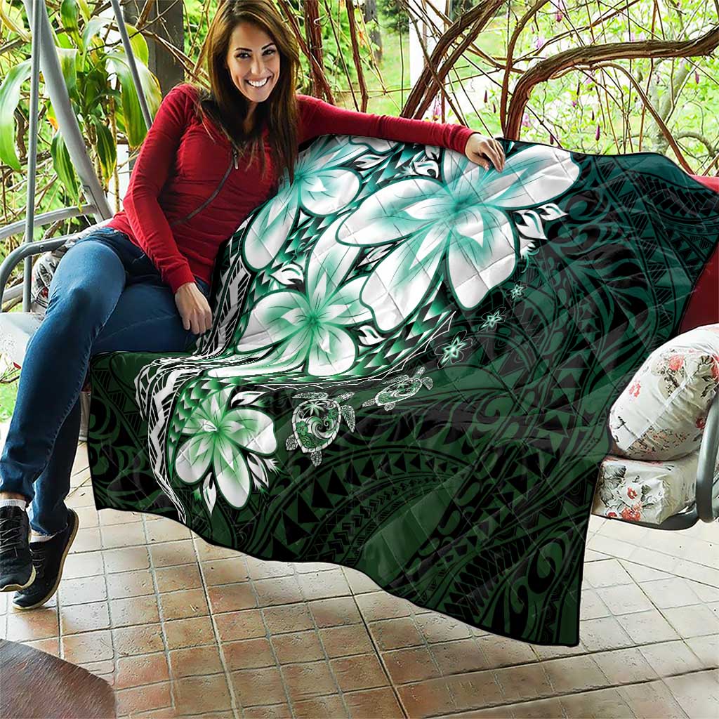 Polynesia Romantic Valentine Quilt Sea Turtle Couple With Aqua Gradient Plumeria