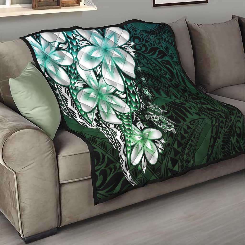 Polynesia Romantic Valentine Quilt Sea Turtle Couple With Aqua Gradient Plumeria