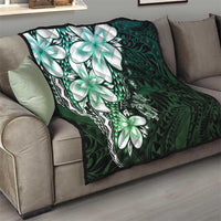 Polynesia Romantic Valentine Quilt Sea Turtle Couple With Aqua Gradient Plumeria