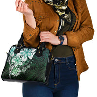 Polynesia Romantic Valentine Shoulder Handbag Sea Turtle Couple With Aqua Gradient Plumeria