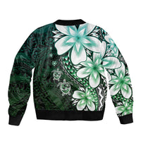 Polynesia Romantic Valentine Sleeve Zip Bomber Jacket Sea Turtle Couple With Aqua Gradient Plumeria