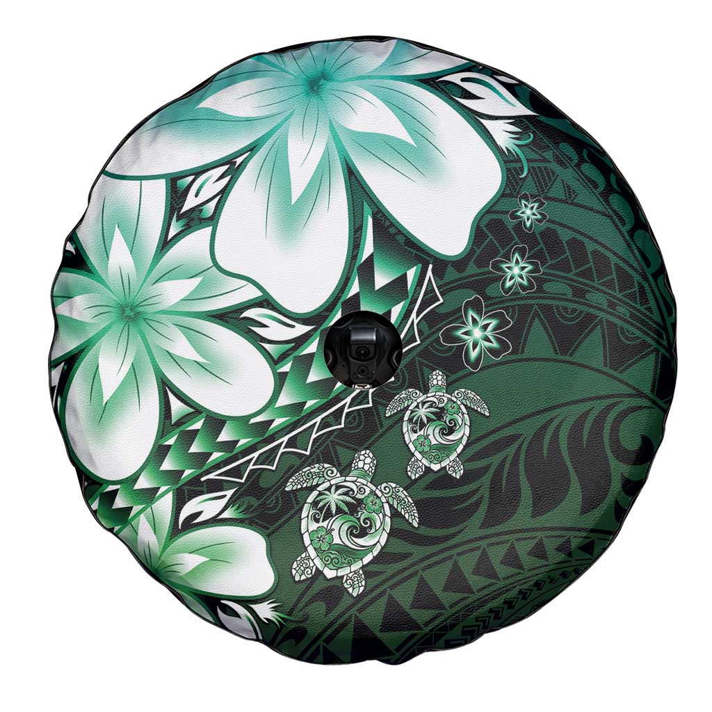 Polynesia Romantic Valentine Spare Tire Cover Sea Turtle Couple With Aqua Gradient Plumeria
