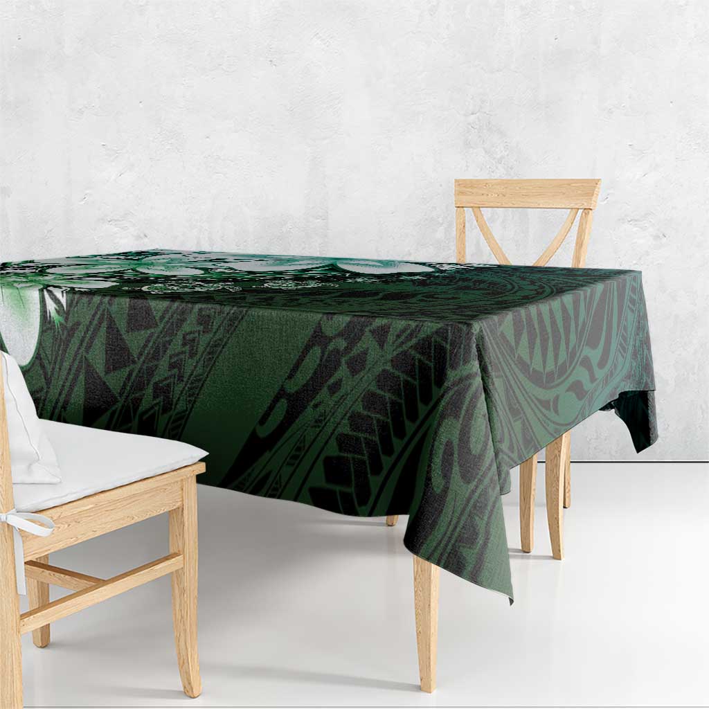 Polynesia Romantic Valentine Tablecloth Sea Turtle Couple With Aqua Gradient Plumeria