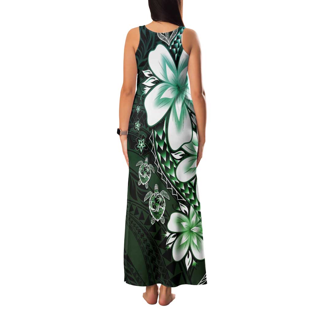 Polynesia Romantic Valentine Tank Maxi Dress Sea Turtle Couple With Aqua Gradient Plumeria