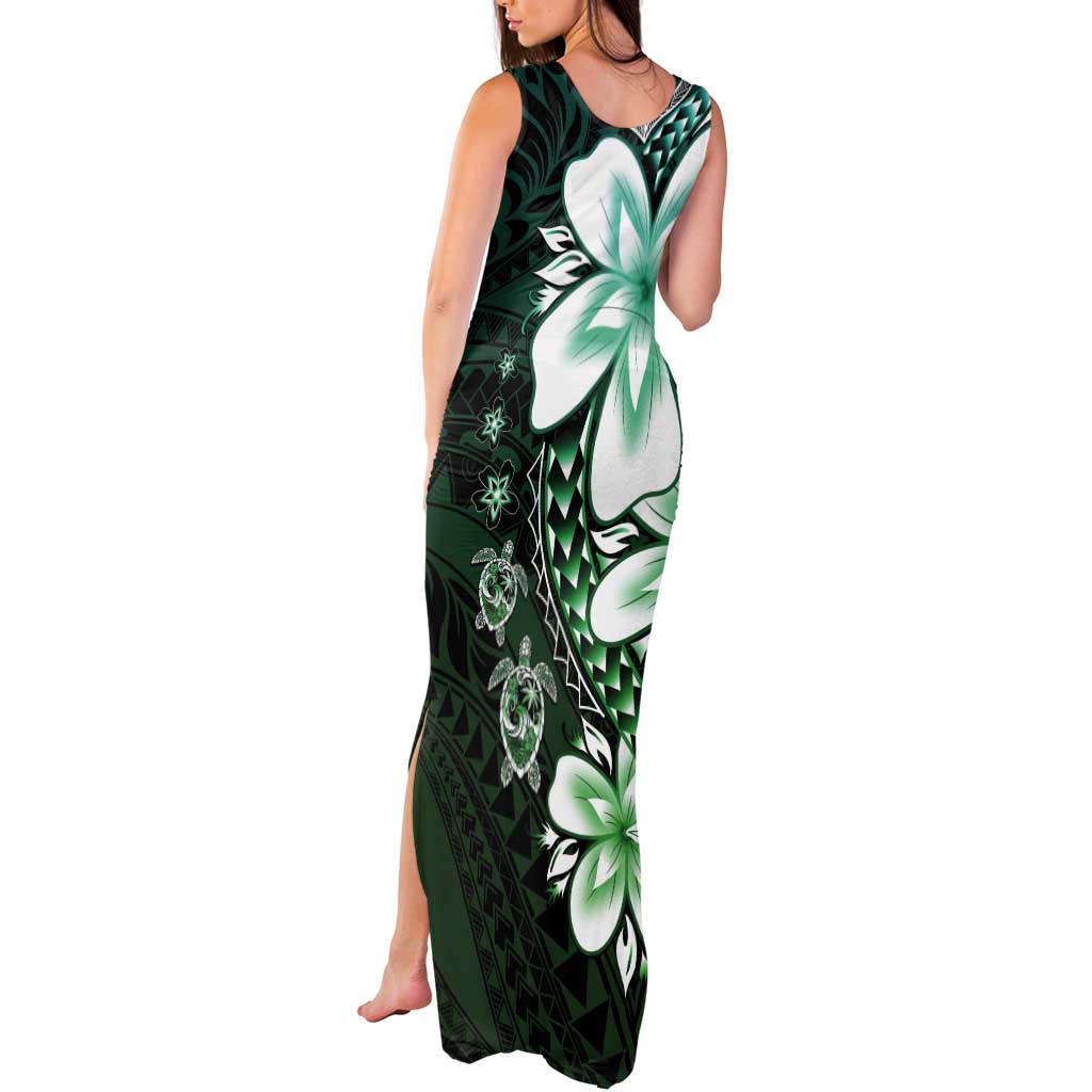 Polynesia Romantic Valentine Tank Maxi Dress Sea Turtle Couple With Aqua Gradient Plumeria