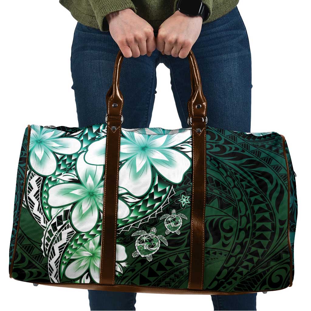 Polynesia Romantic Valentine Travel Bag Sea Turtle Couple With Aqua Gradient Plumeria
