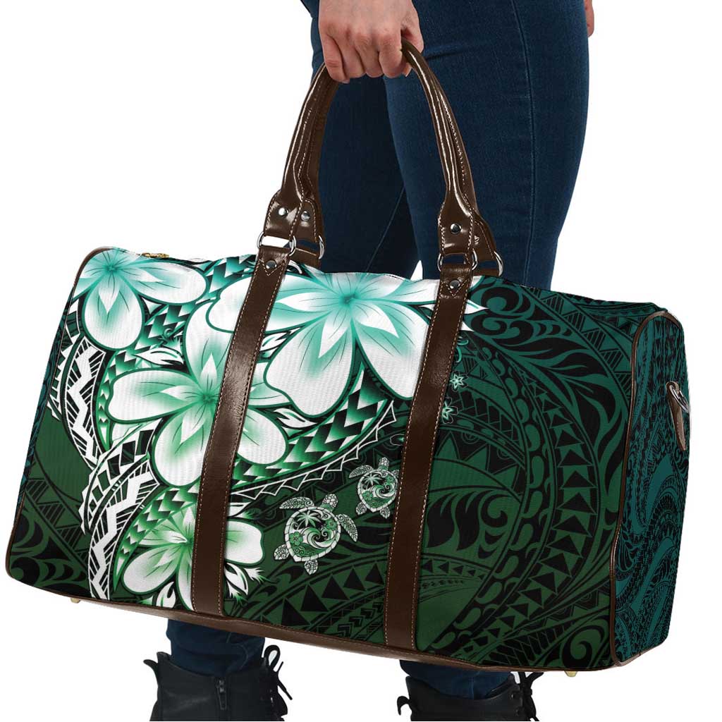 Polynesia Romantic Valentine Travel Bag Sea Turtle Couple With Aqua Gradient Plumeria