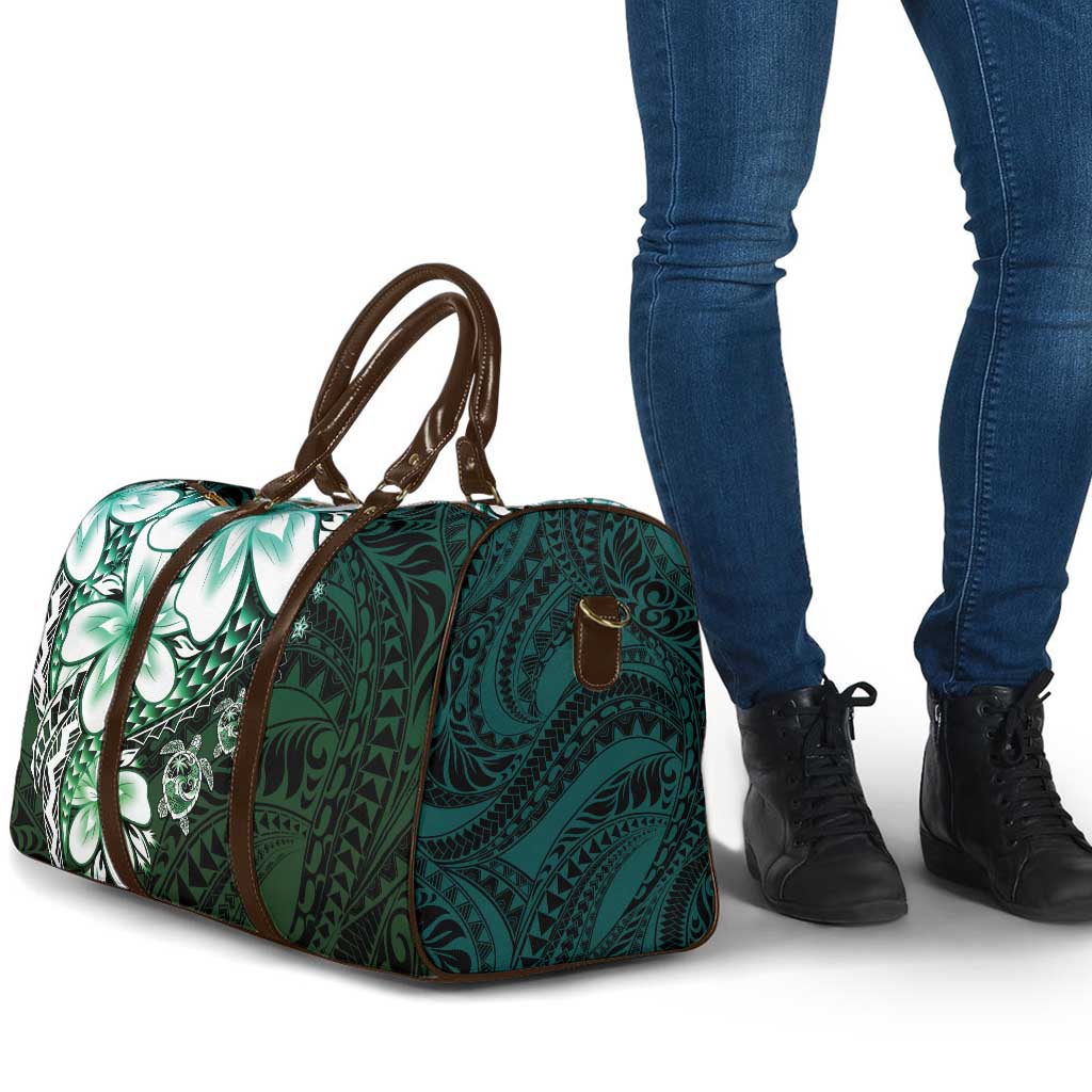 Polynesia Romantic Valentine Travel Bag Sea Turtle Couple With Aqua Gradient Plumeria