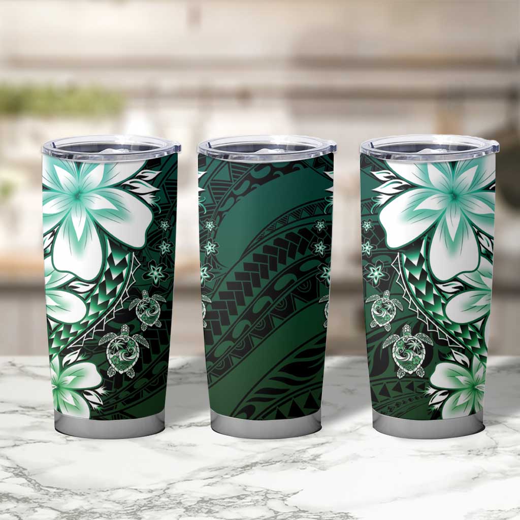 Polynesia Romantic Valentine Tumbler Cup Sea Turtle Couple With Aqua Gradient Plumeria