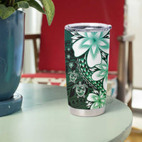 Polynesia Romantic Valentine Tumbler Cup Sea Turtle Couple With Aqua Gradient Plumeria