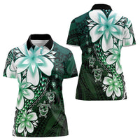 Polynesia Romantic Valentine Women Polo Shirt Sea Turtle Couple With Aqua Gradient Plumeria