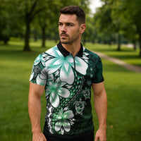 Polynesia Romantic Valentine Zipper Polo Shirt Sea Turtle Couple With Aqua Gradient Plumeria