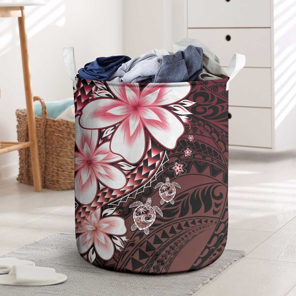 Polynesia Romantic Valentine Laundry Basket Sea Turtle Couple With Red Gradient Plumeria