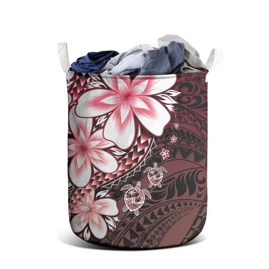 Polynesia Romantic Valentine Laundry Basket Sea Turtle Couple With Red Gradient Plumeria
