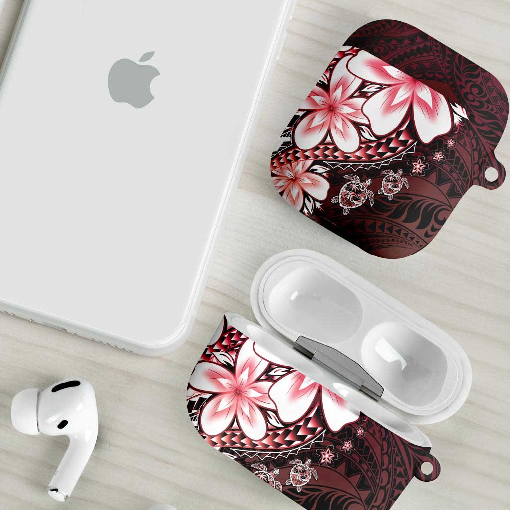 Polynesia Romantic Valentine AirPods Case Sea Turtle Couple With Red Gradient Plumeria