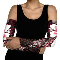 Polynesia Romantic Valentine Arm Sleeves Sea Turtle Couple With Red Gradient Plumeria