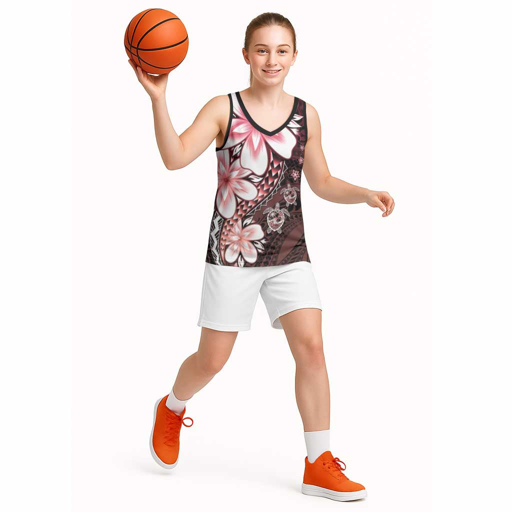 Polynesia Romantic Valentine Basketball Jersey Sea Turtle Couple With Red Gradient Plumeria