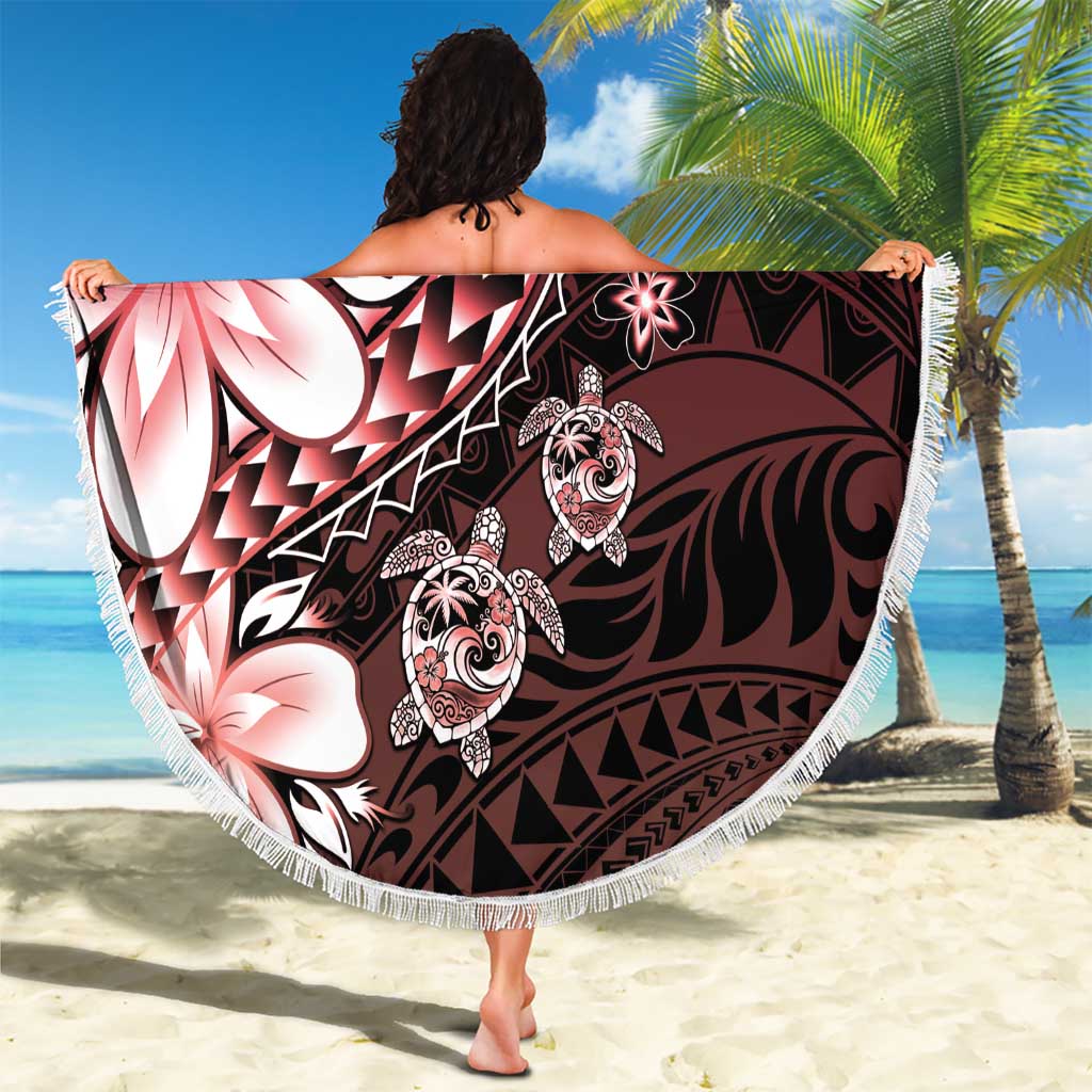 Polynesia Romantic Valentine Beach Blanket Sea Turtle Couple With Red Gradient Plumeria