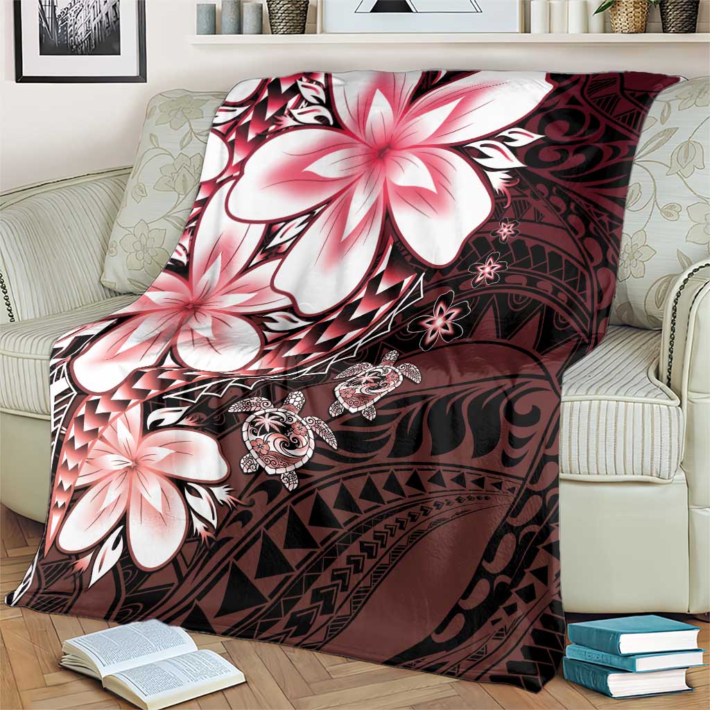 Polynesia Romantic Valentine Blanket Sea Turtle Couple With Red Gradient Plumeria