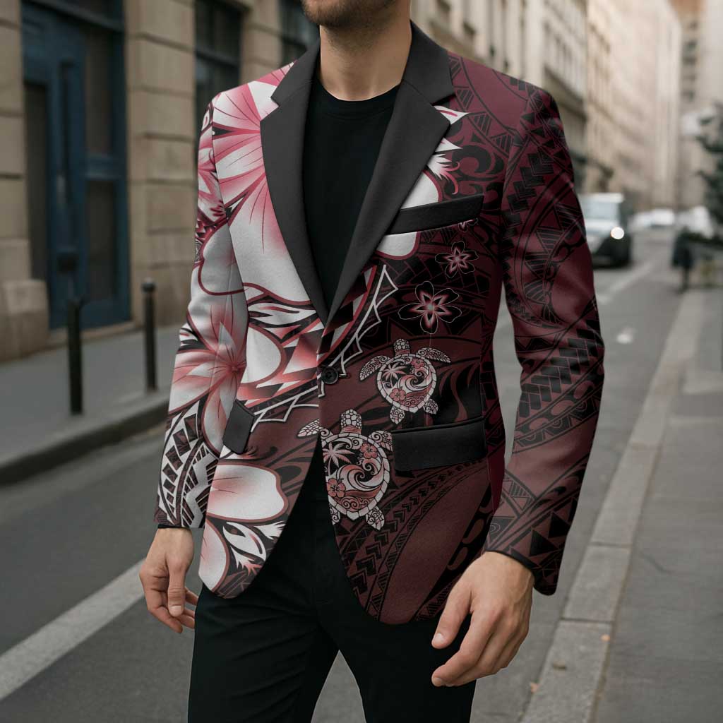 Polynesia Romantic Valentine Blazer Sea Turtle Couple With Red Gradient Plumeria