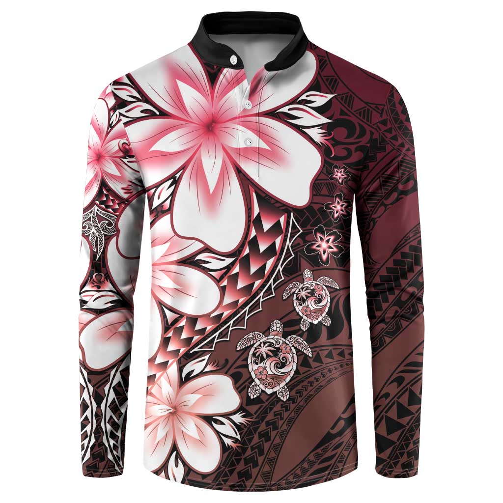 Polynesia Romantic Valentine Button Sweatshirt Sea Turtle Couple With Red Gradient Plumeria