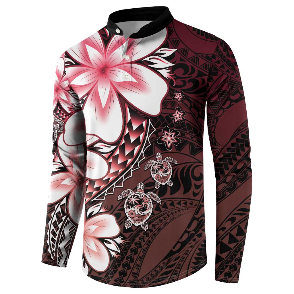 Polynesia Romantic Valentine Button Sweatshirt Sea Turtle Couple With Red Gradient Plumeria