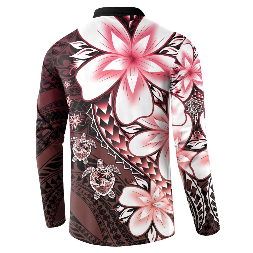 Polynesia Romantic Valentine Button Sweatshirt Sea Turtle Couple With Red Gradient Plumeria