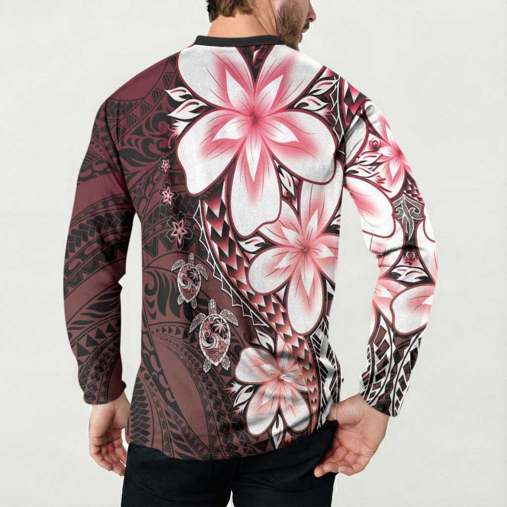 Polynesia Romantic Valentine Button Sweatshirt Sea Turtle Couple With Red Gradient Plumeria