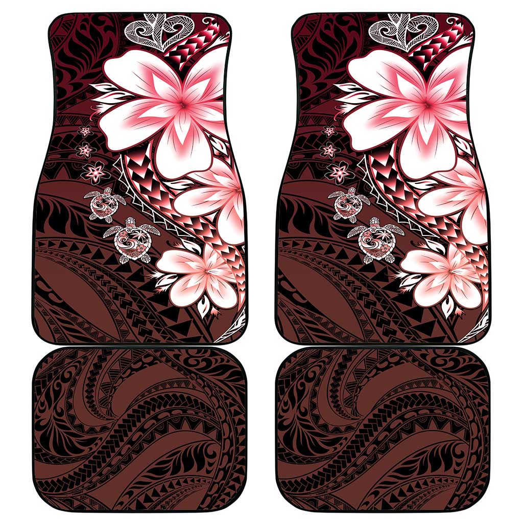 Polynesia Romantic Valentine Car Mats Sea Turtle Couple With Red Gradient Plumeria