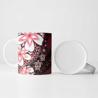 Polynesia Romantic Valentine Ceramic Mug Sea Turtle Couple With Red Gradient Plumeria