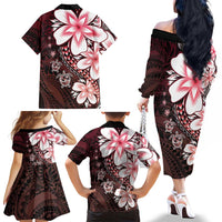 Polynesia Romantic Valentine Family Matching Off The Shoulder Long Sleeve Dress and Hawaiian Shirt Sea Turtle Couple With Red Gradient Plumeria LT05 - Polynesian Pride