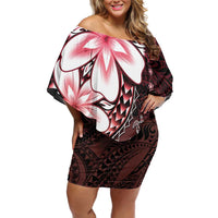 Polynesia Romantic Valentine Family Matching Off Shoulder Short Dress and Hawaiian Shirt Sea Turtle Couple With Red Gradient Plumeria LT05 Mom's Dress Red - Polynesian Pride