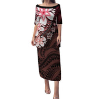 Polynesia Romantic Valentine Family Matching Puletasi and Hawaiian Shirt Sea Turtle Couple With Red Gradient Plumeria