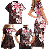 Polynesia Romantic Valentine Family Matching Short Sleeve Bodycon Dress and Hawaiian Shirt Sea Turtle Couple With Red Gradient Plumeria LT05 - Polynesian Pride