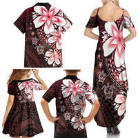 Polynesia Romantic Valentine Family Matching Summer Maxi Dress and Hawaiian Shirt Sea Turtle Couple With Red Gradient Plumeria