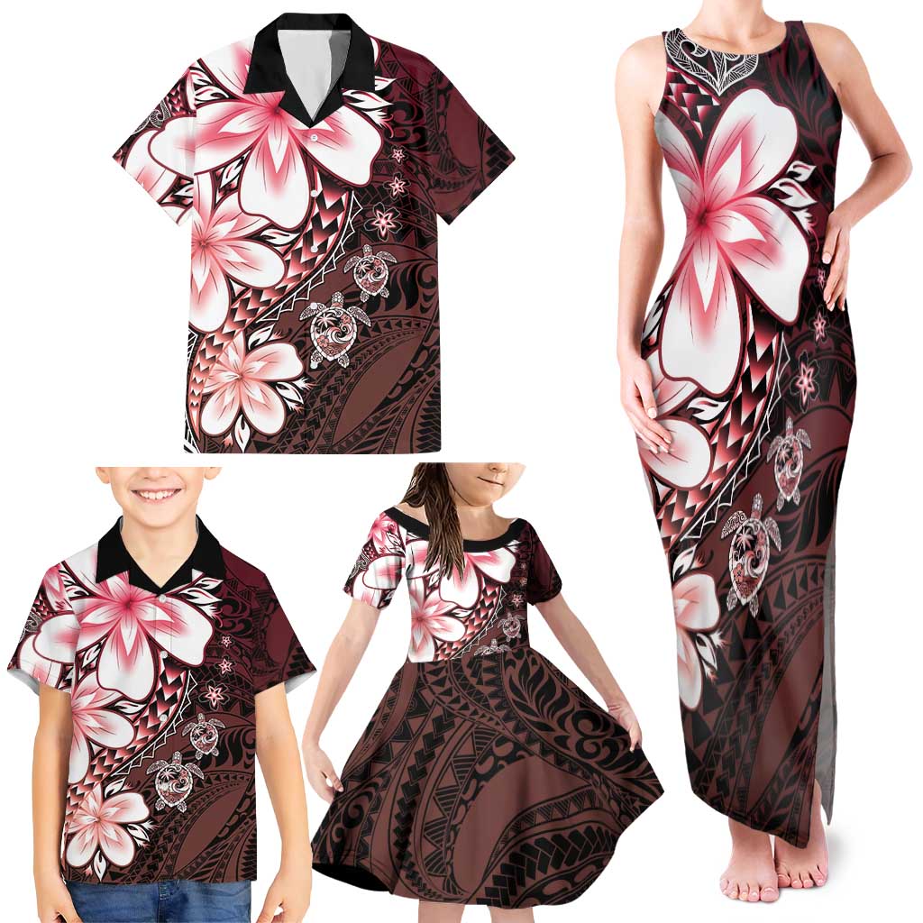 Polynesia Romantic Valentine Family Matching Tank Maxi Dress and Hawaiian Shirt Sea Turtle Couple With Red Gradient Plumeria LT05 - Polynesian Pride