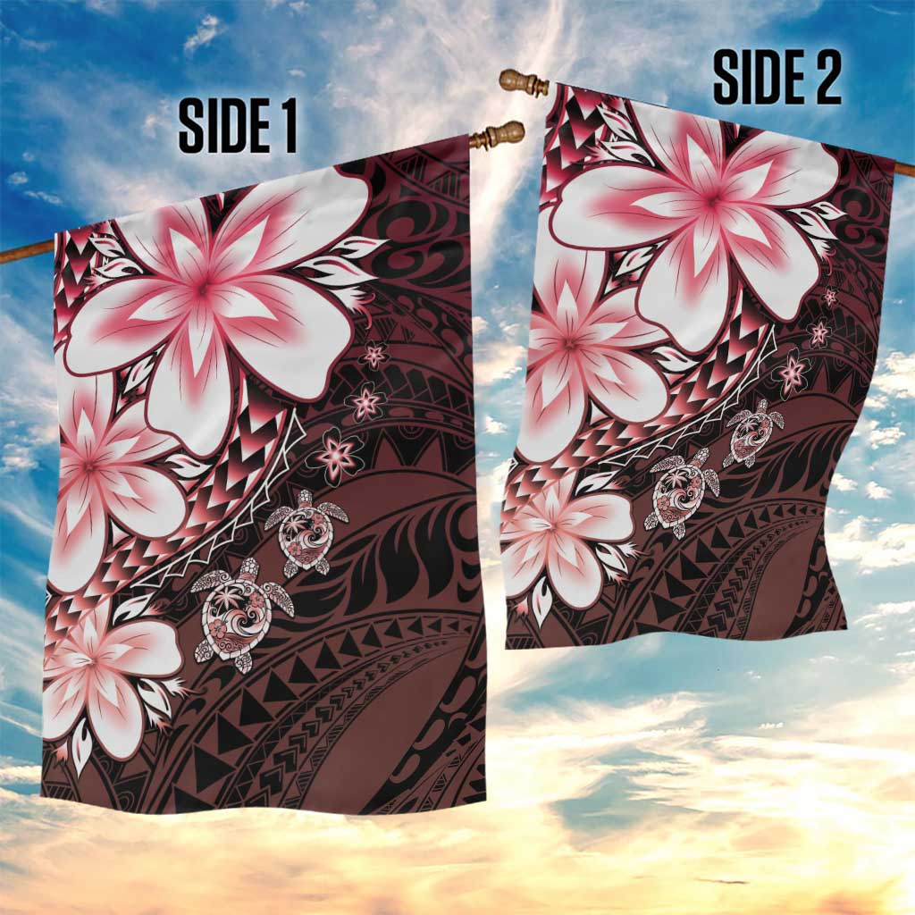 Polynesia Romantic Valentine Garden Flag Sea Turtle Couple With Red Gradient Plumeria