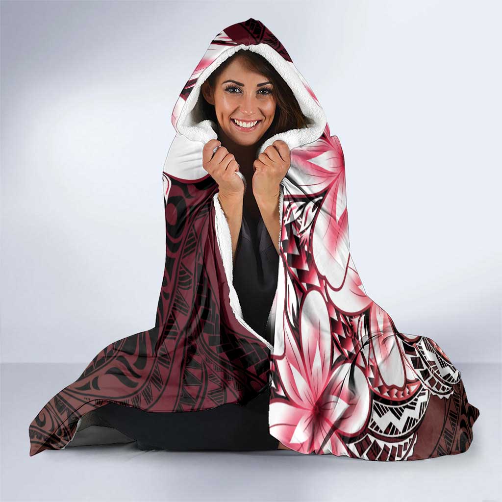 Polynesia Romantic Valentine Hooded Blanket Sea Turtle Couple With Red Gradient Plumeria