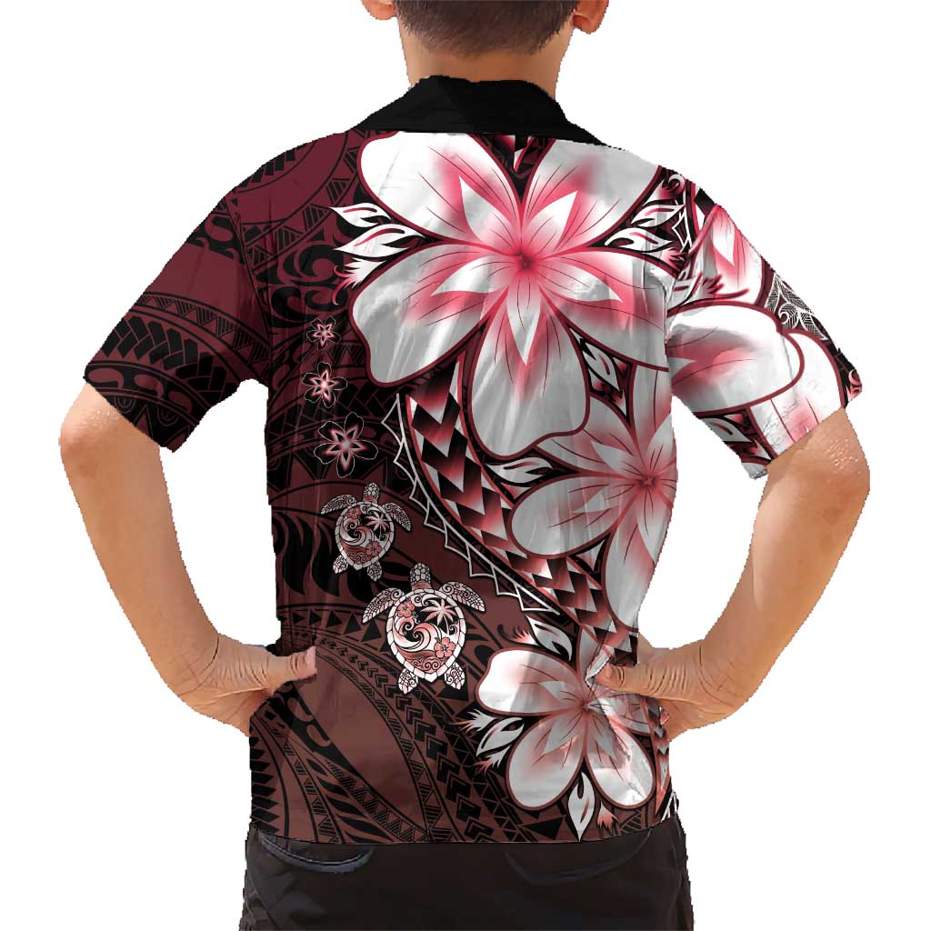 Polynesia Romantic Valentine Kid Hawaiian Shirt Sea Turtle Couple With Red Gradient Plumeria
