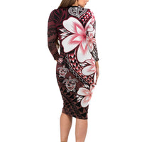 Polynesia Romantic Valentine Long Sleeve Bodycon Dress Sea Turtle Couple With Red Gradient Plumeria