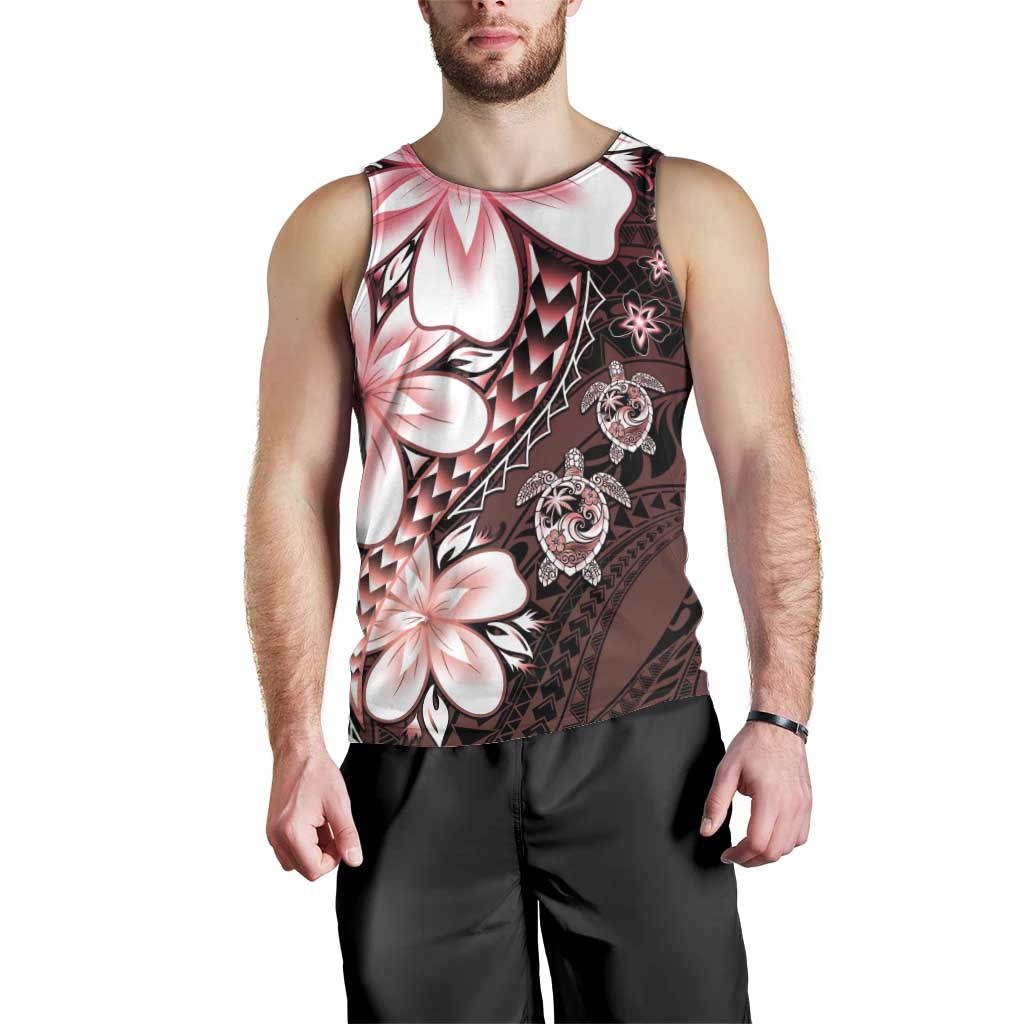 Polynesia Romantic Valentine Men Tank Top Sea Turtle Couple With Red Gradient Plumeria