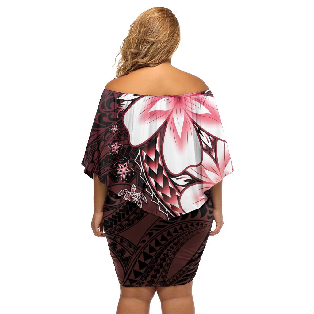 Polynesia Romantic Valentine Off Shoulder Short Dress Sea Turtle Couple With Red Gradient Plumeria