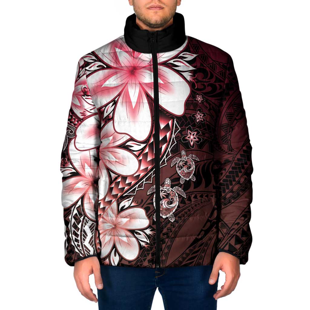 Polynesia Romantic Valentine Padded Jacket Sea Turtle Couple With Red Gradient Plumeria