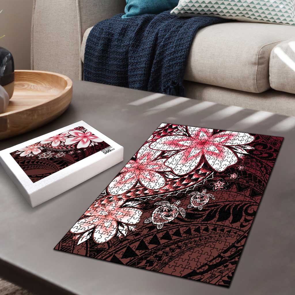 Polynesia Romantic Valentine Puzzle Sea Turtle Couple With Red Gradient Plumeria