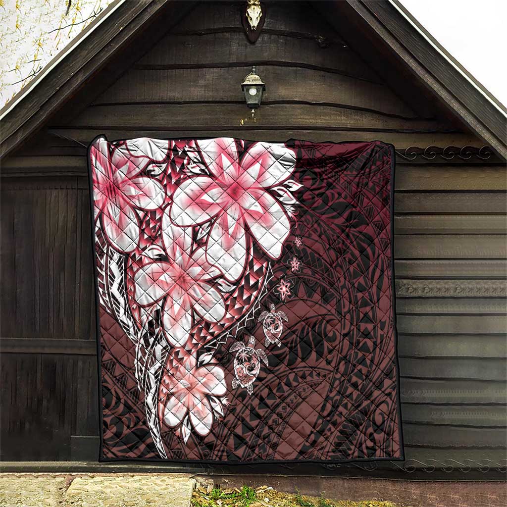 Polynesia Romantic Valentine Quilt Sea Turtle Couple With Red Gradient Plumeria